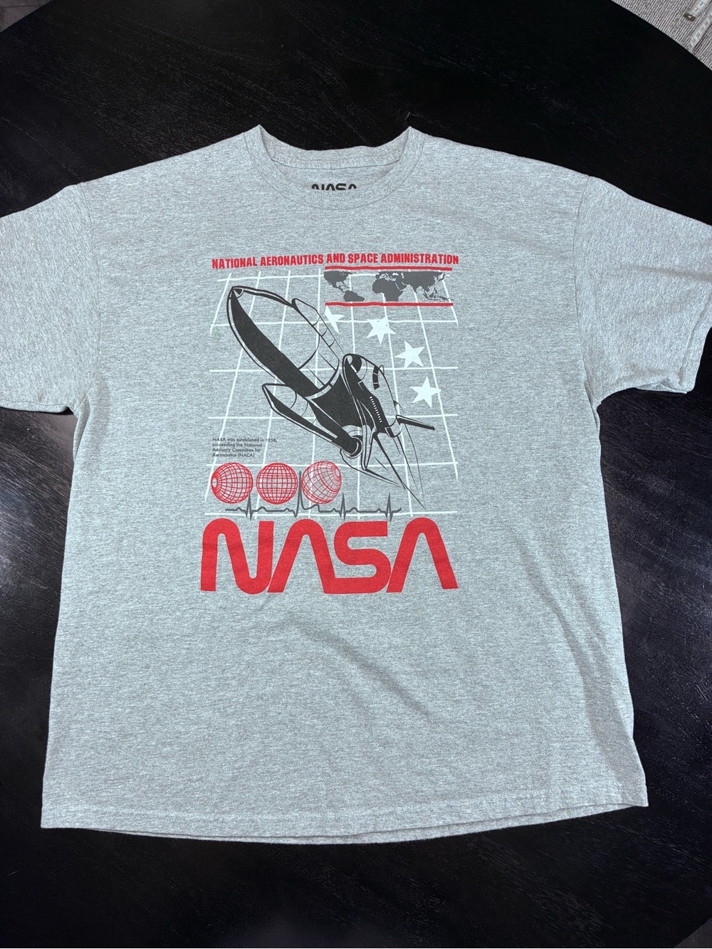 NASA Graphic Crewneck T-Shirt - Gray with Red Logo